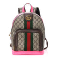 GG Supreme Monogram Textured Dollar Calfskin Web Small Ophidia Day Backpack Beige Ebony Fluorescent Fuchsia wholesalehk.shop