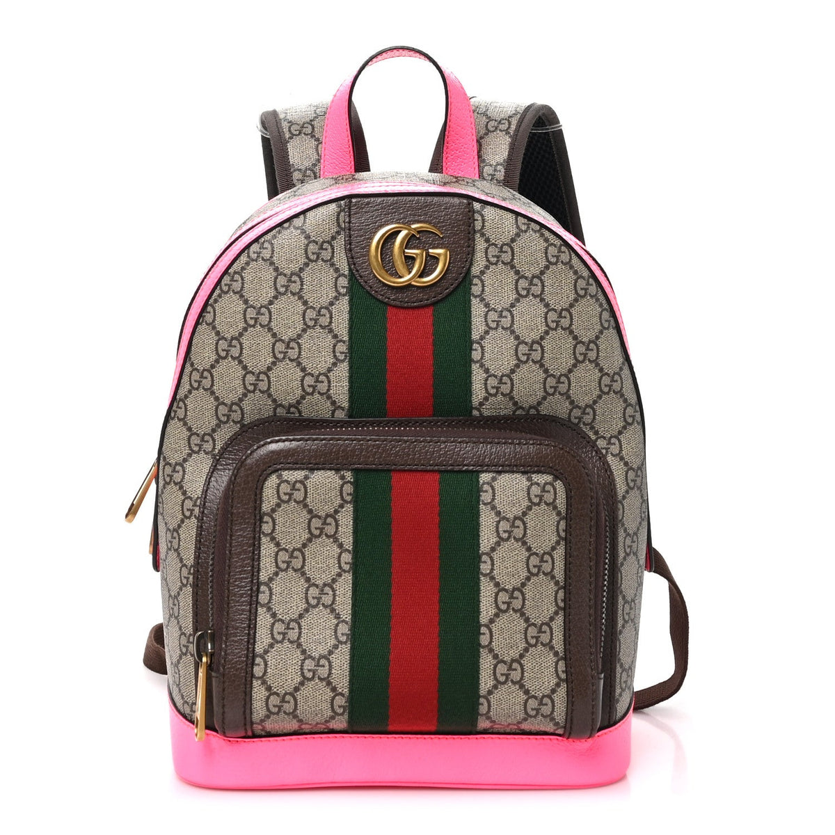 GG Supreme Monogram Textured Dollar Calfskin Web Small Ophidia Day Backpack Beige Ebony Fluorescent Fuchsia wholesalehk.shop