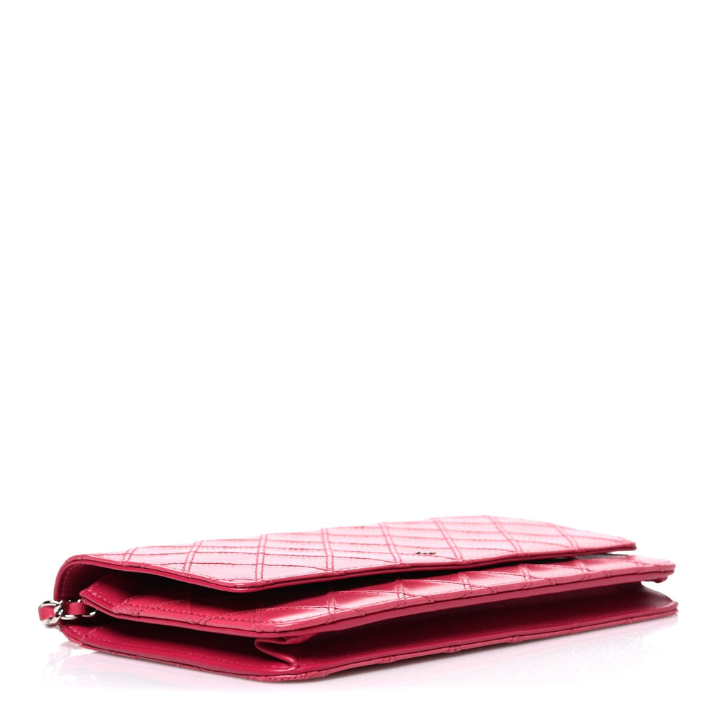 Lambskin Diamond Stitched Wallet On Chain WOC Pink wholesalehk.shop
