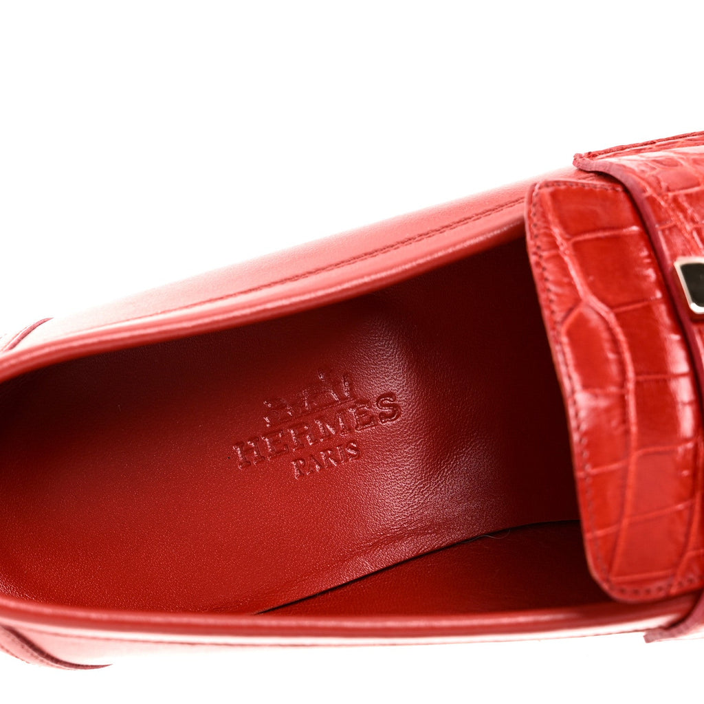 Calfskin Matte Crocodile Womens Paris Loafers 36 Orange Solaire wholesalehk.shop