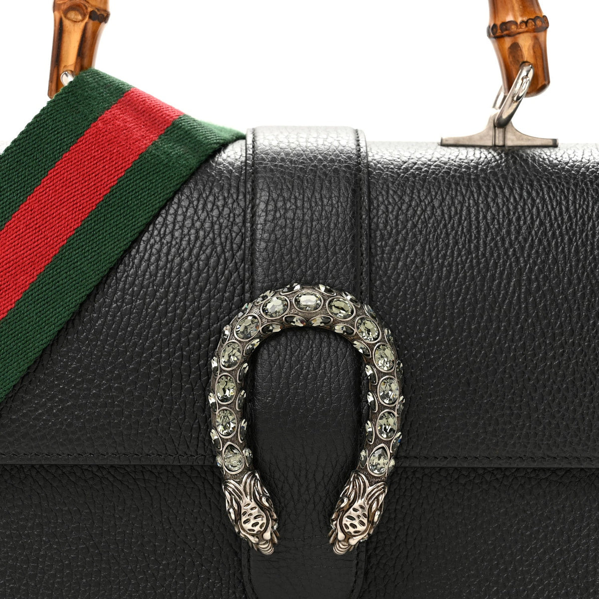 Dollar Calfskin Crystal Web Medium Dionysus Bamboo Top Handle Bag Black Black Diamond wholesalehk.shop
