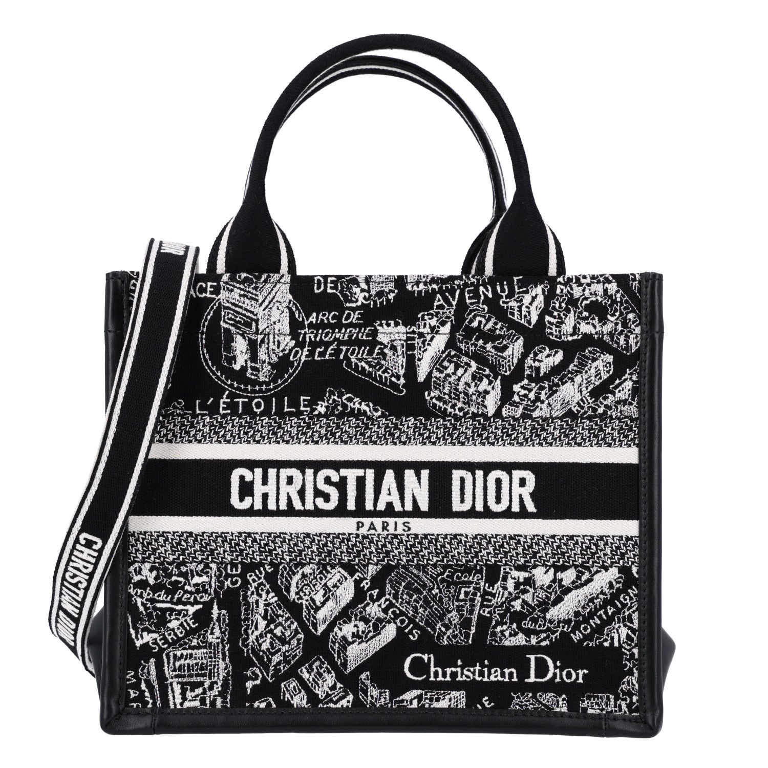 Canvas Calfskin Embroidered Small Plan De Paris Book Tote With Strap Black White £¨ Direct shipment via from wholesalehk.shop