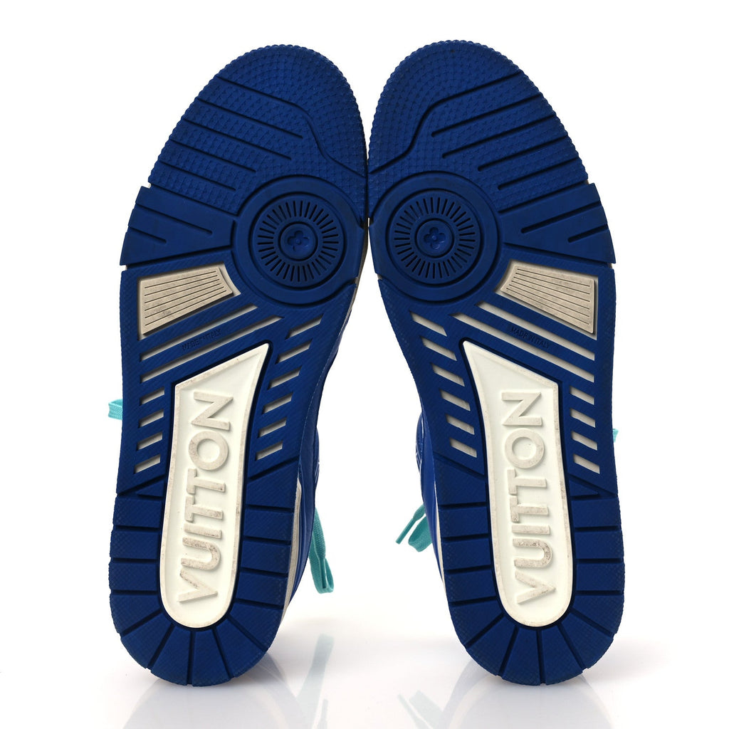 Calfskin Embossed Monogram Mens LV Trainer Sneakers 8.5 Blue £¨ Direct shipment via from wholesalehk.shop