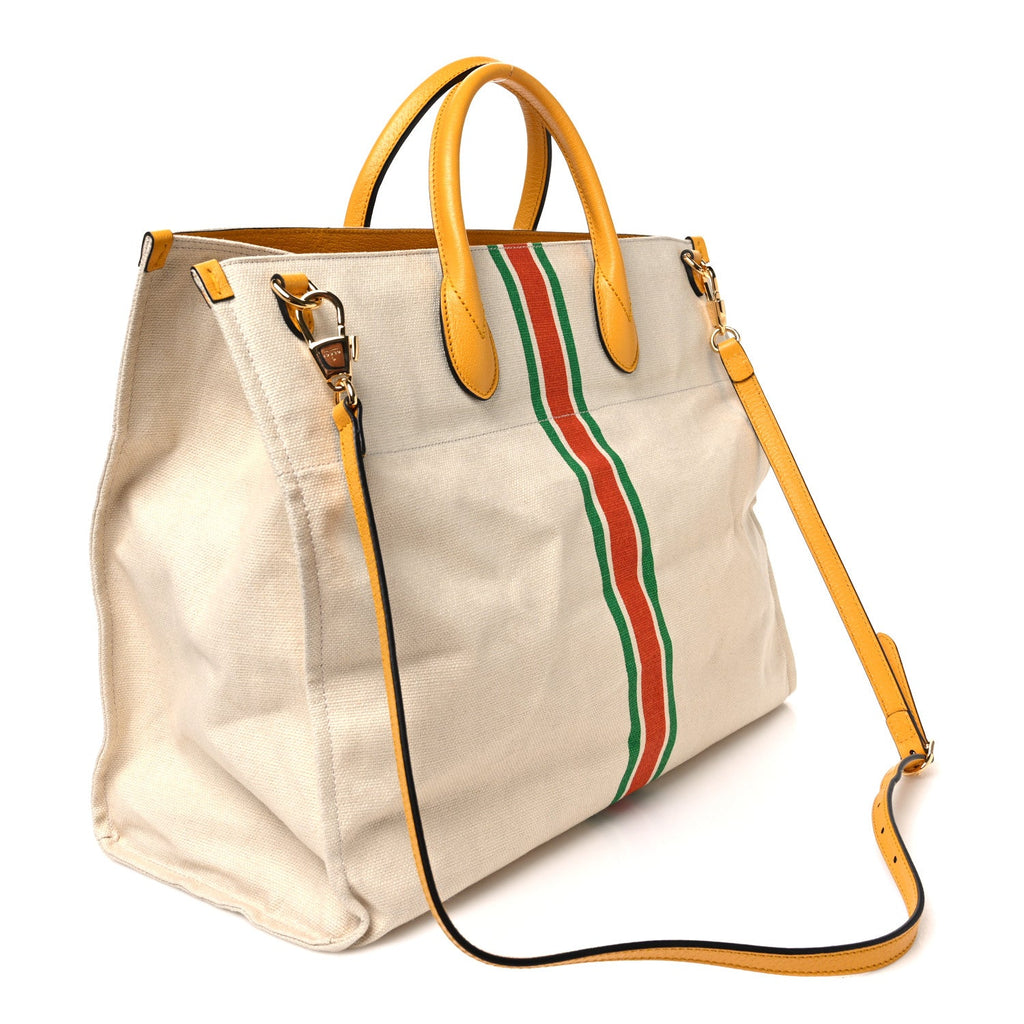 Linen Heavy Canvas Textured Dollar Calfskin Web Large Retro Interlocking G Foldable Tote Light Beige wholesalehk.shop