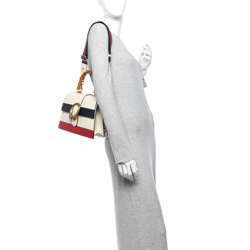 Calfskin Bamboo Web Medium Dionysus Top Handle Bag White Blue Hibiscus Red wholesalehk.shop