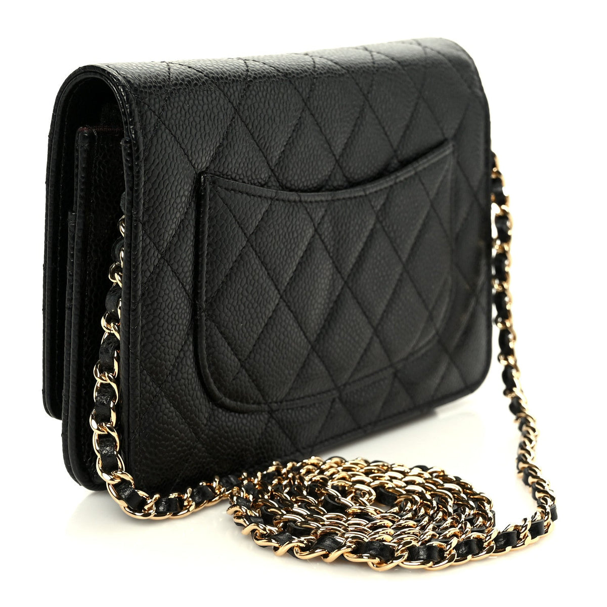 Caviar Quilted Wallet on Chain WOC Black wholesalehk.shop