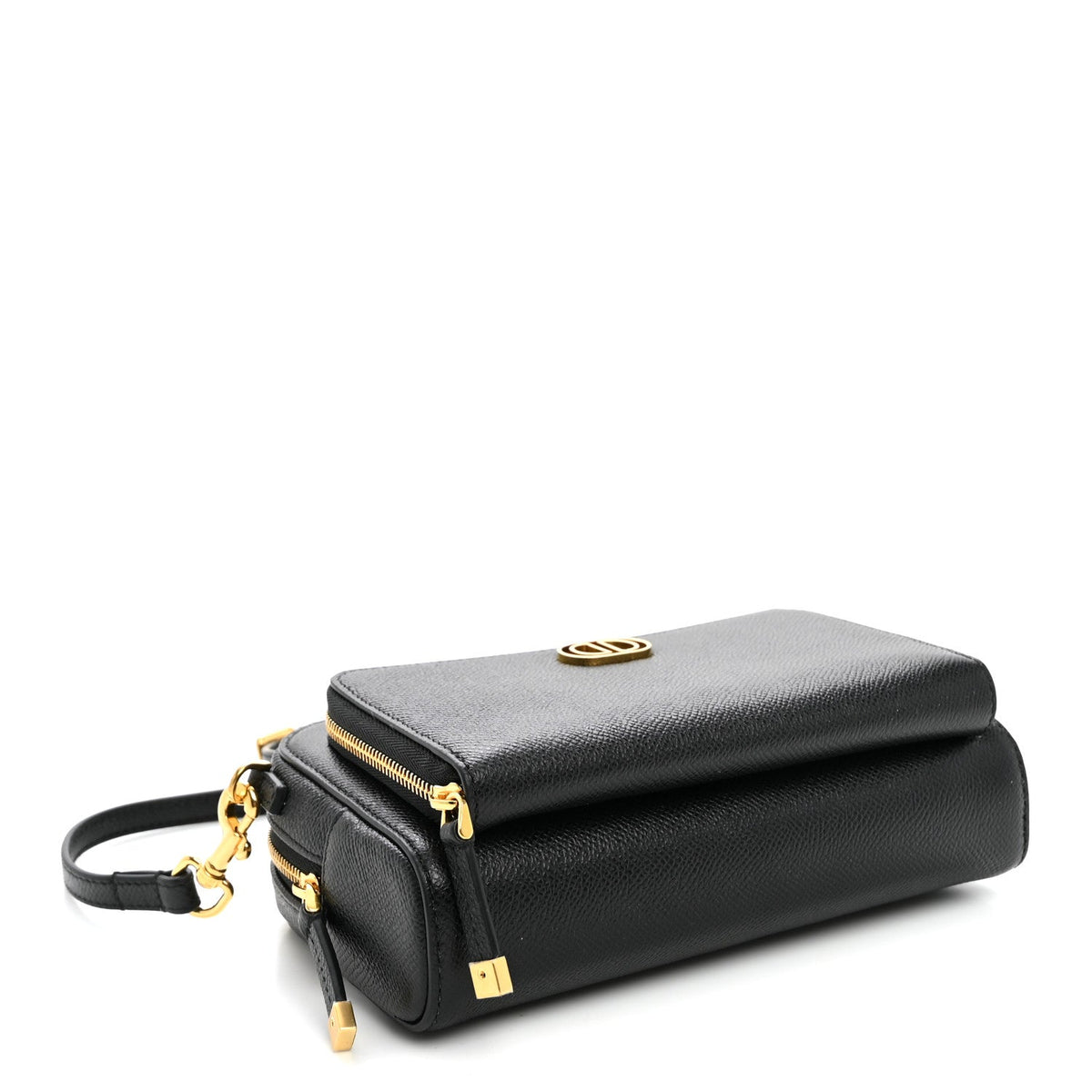 Grained Calfskin Caro Double Pouch Black wholesalehk.shop