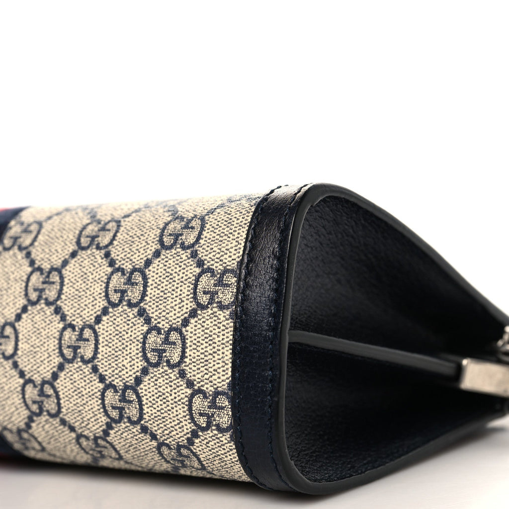 GG Supreme Monogram Textured Dollar Calfskin Web Small Ophidia Chain Shoulder Bag Beige Blue wholesalehk.shop
