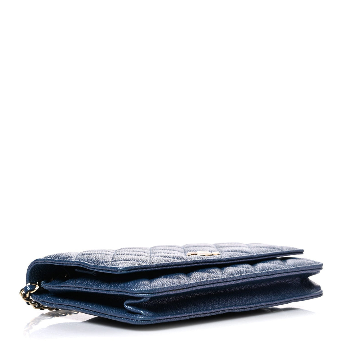 Iridescent Caviar Quilted Wallet on Chain WOC Dark Blue wholesalehk.shop