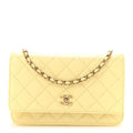 Caviar Quilted CC Turn Lock Wallet On Chain WOC Light Yellow wholesalehk.shop