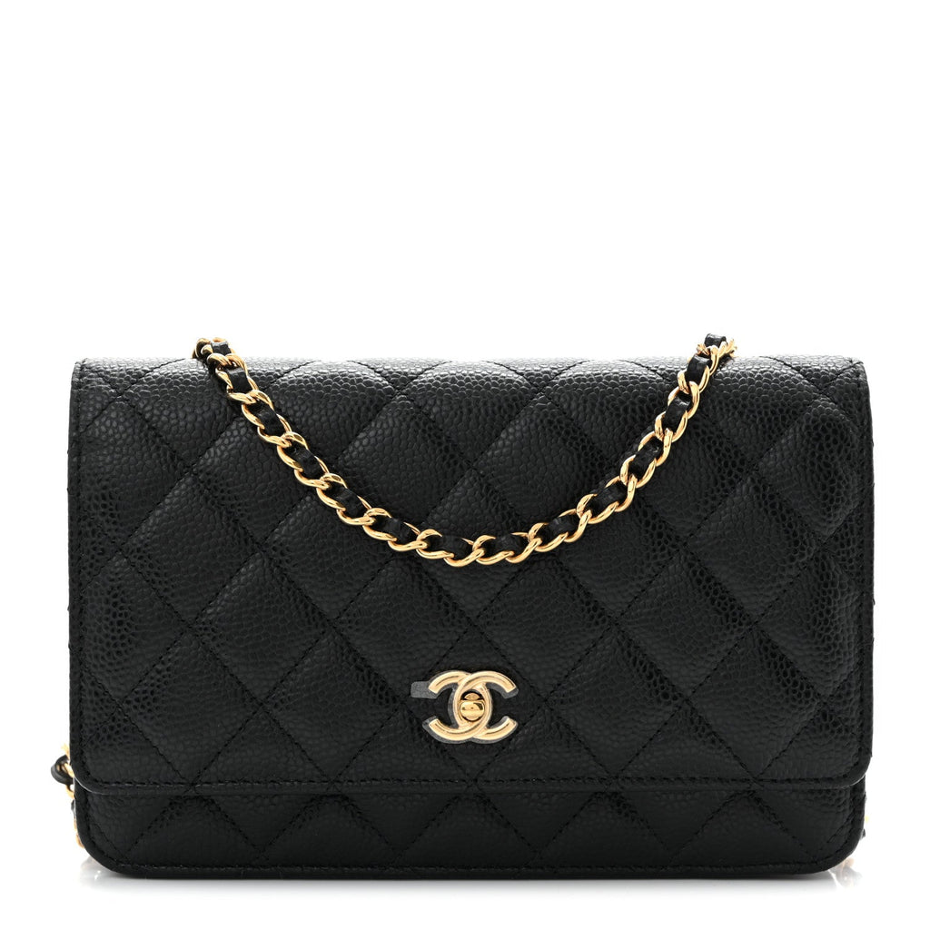 Caviar Quilted CC Turnlock Wallet On Chain WOC Black wholesalehk.shop