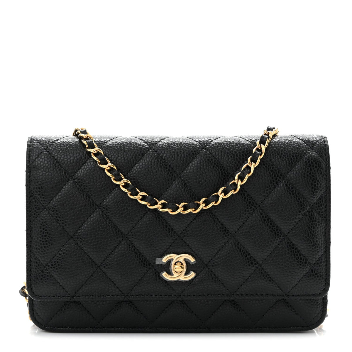 Caviar Quilted CC Turnlock Wallet On Chain WOC Black wholesalehk.shop