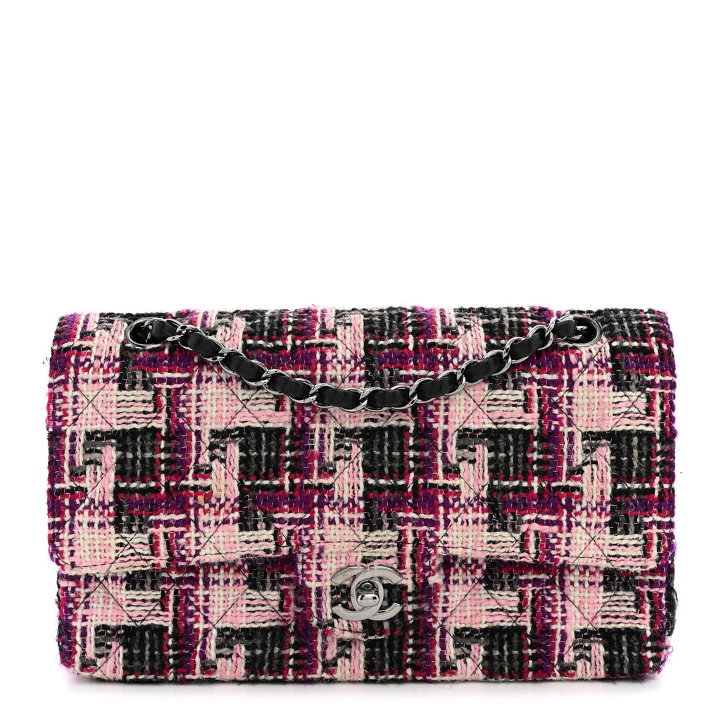 Tweed Quilted Medium Double Flap Pink Black wholesalehk.shop