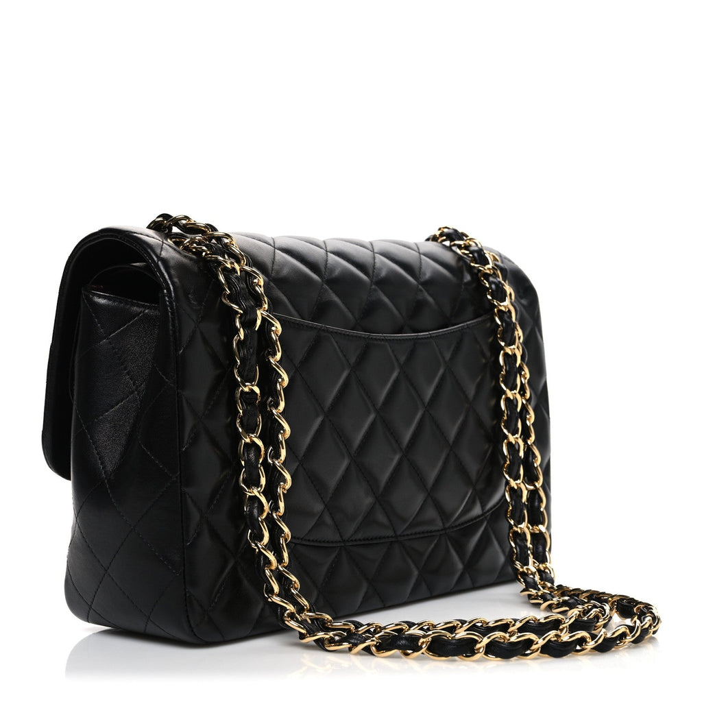 Lambskin Quilted Jumbo Double Flap Black wholesalehk.shop
