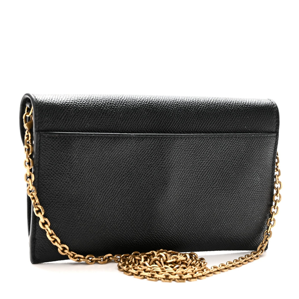 Grained Calfskin Saddle Chain Wallet Pouch Black wholesalehk.shop