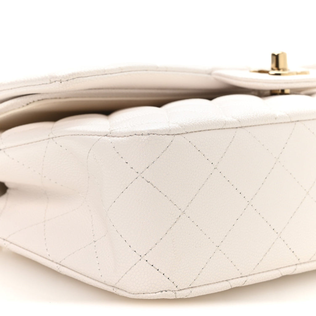 Caviar Quilted Medium Double Flap White wholesalehk.shop