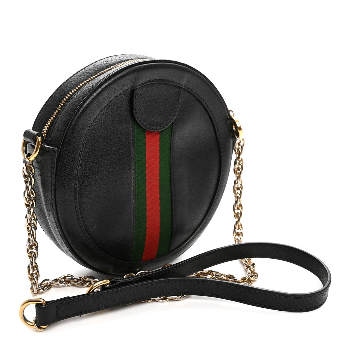 Grained Calfskin Web Mini Ophidia Round Shoulder Bag Black wholesalehk.shop