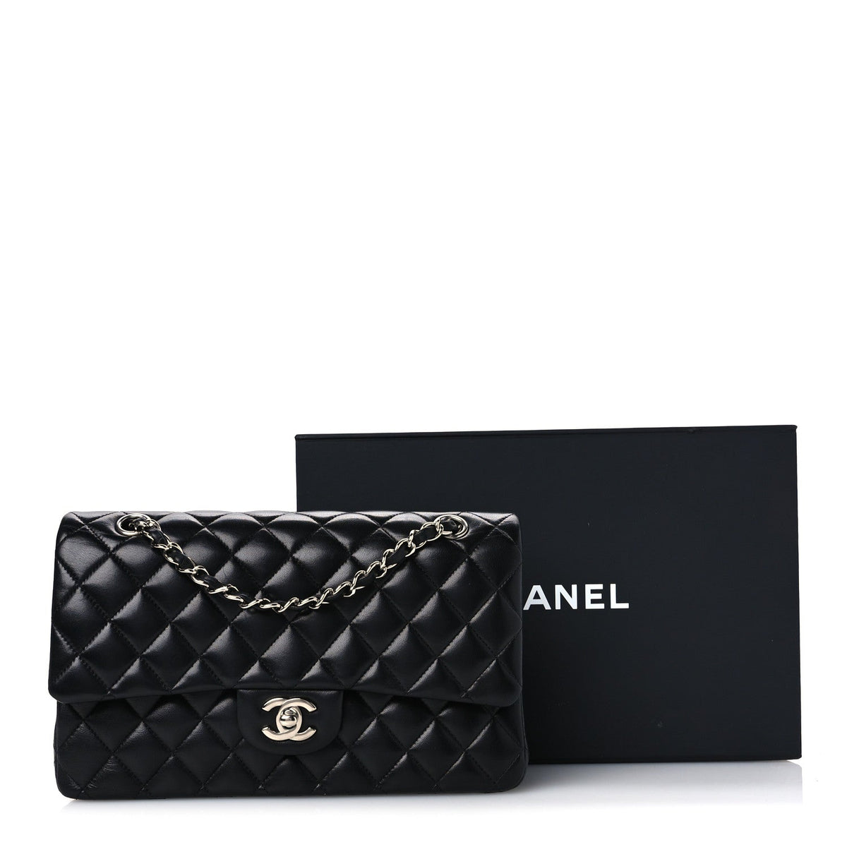 Lambskin Quilted Medium Double Flap Black Black wholesalehk.shop