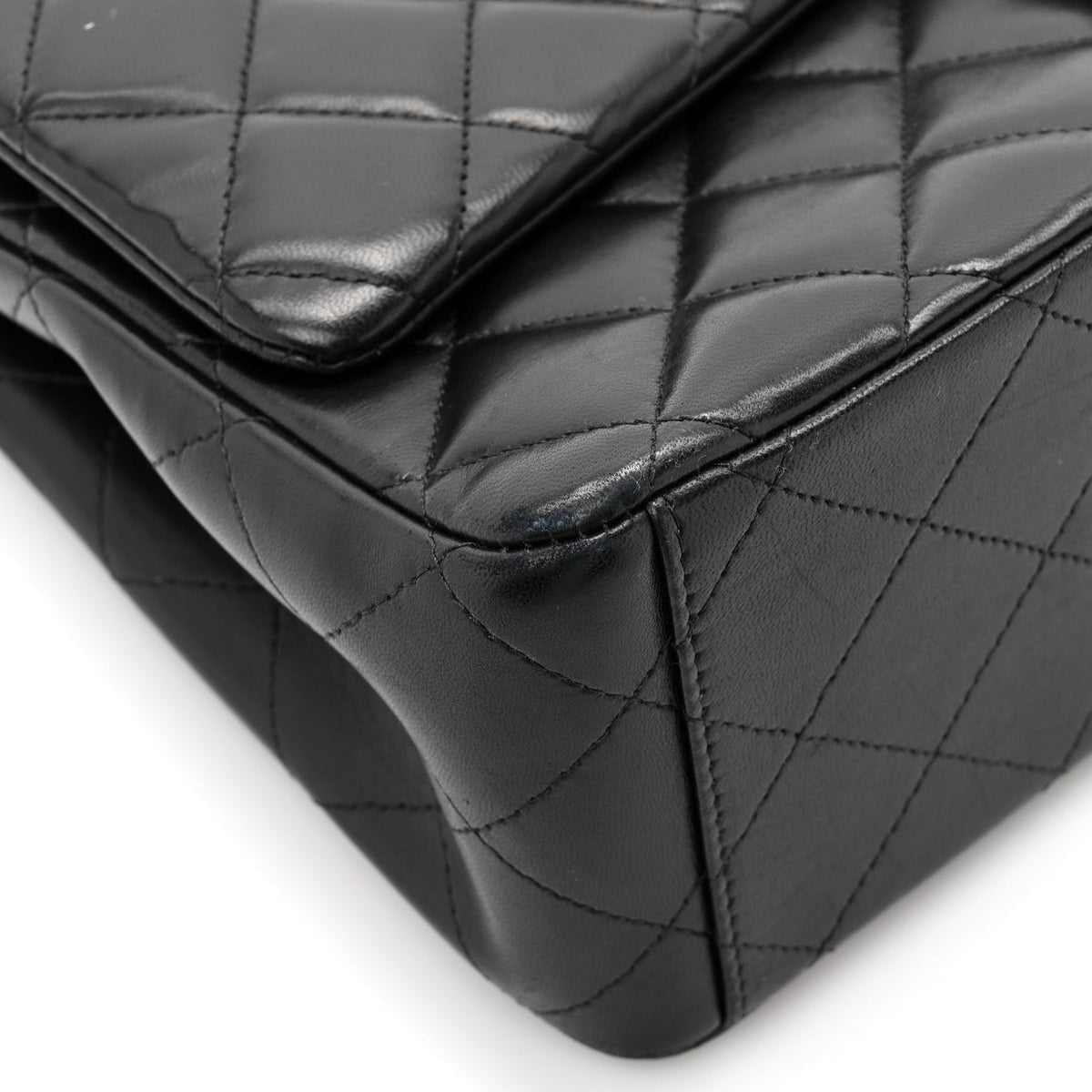 Lambskin Quilted Maxi Double Flap Black wholesalehk.shop
