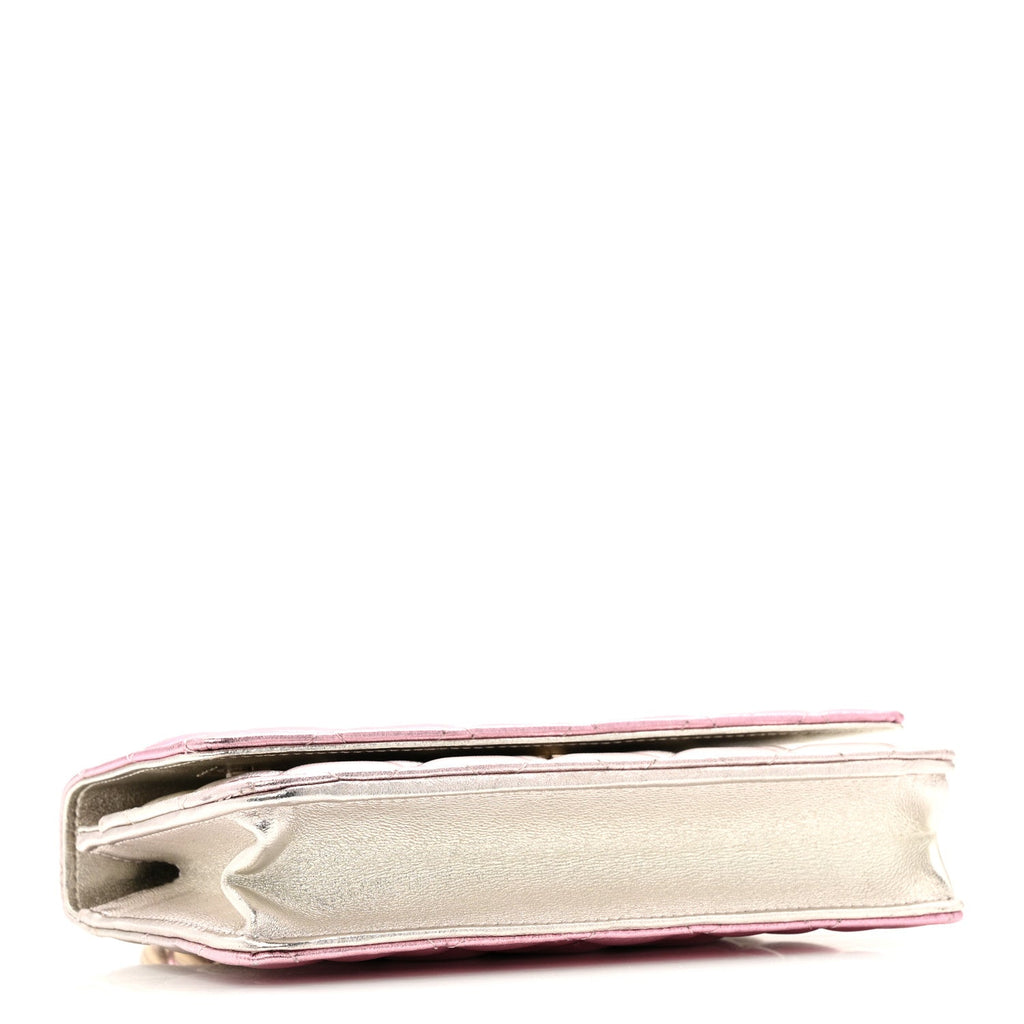 Gradient Metallic Lambskin Quilted Like A Wallet Wallet On Chain WOC Gold Pink wholesalehk.shop
