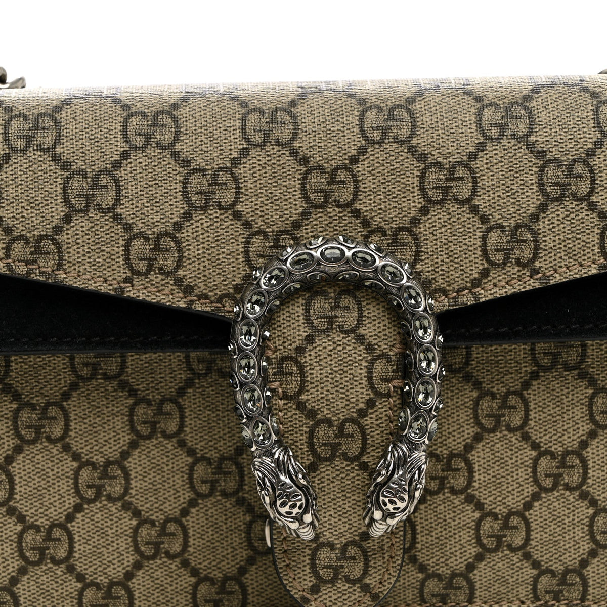 GG Supreme Monogram Suede Crystal Small Dionysus Shoulder Bag Beige Ebony Black wholesalehk.shop