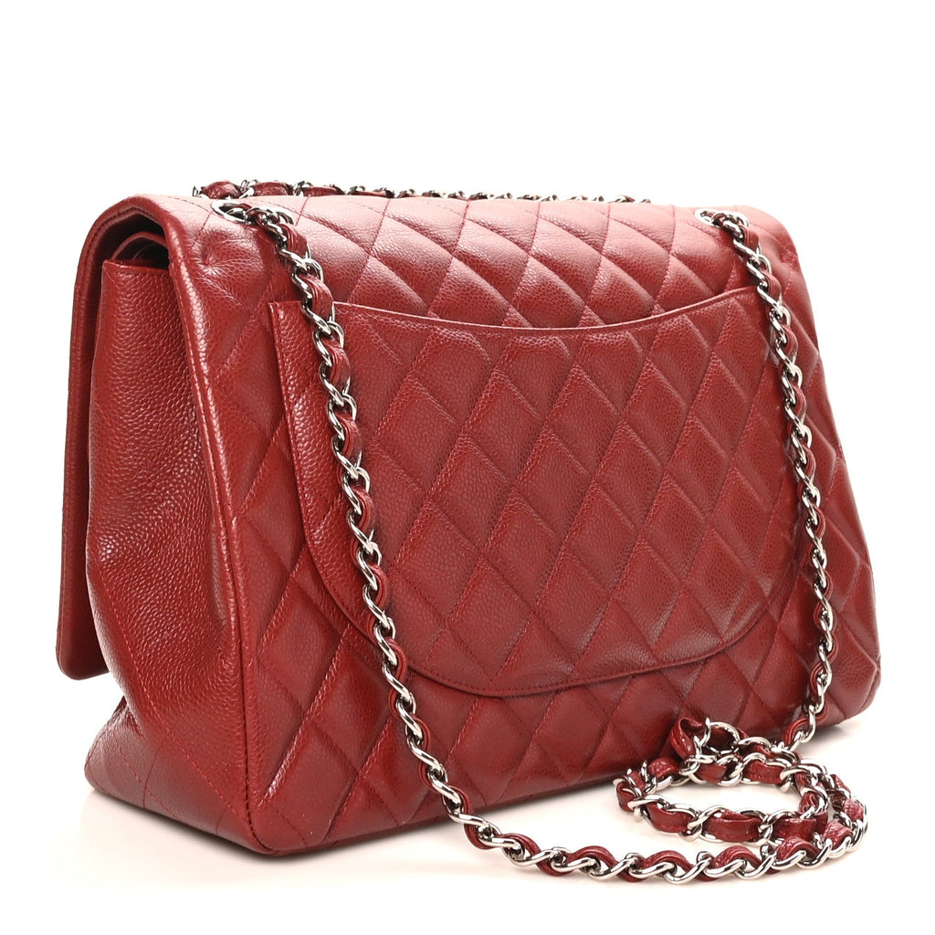 Caviar Quilted Maxi Double Flap Dark Red wholesalehk.shop