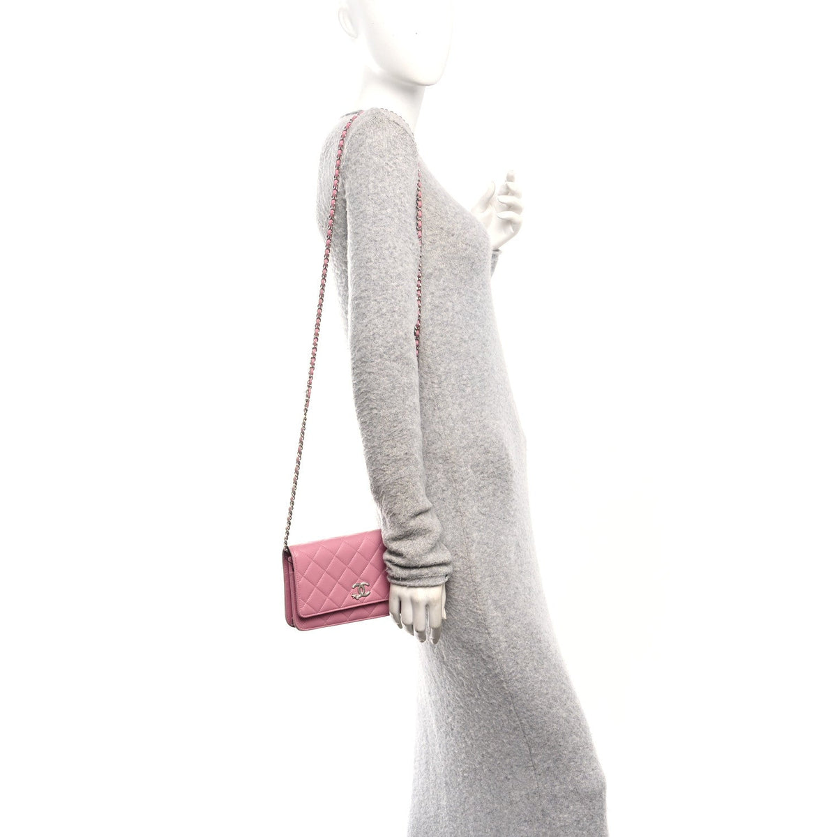 Lambskin Quilted Crystal Star Wallet On Chain WOC Pink wholesalehk.shop
