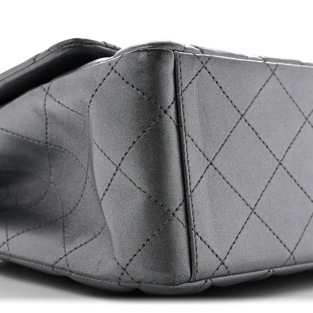 Metallic Lambskin Quilted Maxi Double Flap Pewter wholesalehk.shop