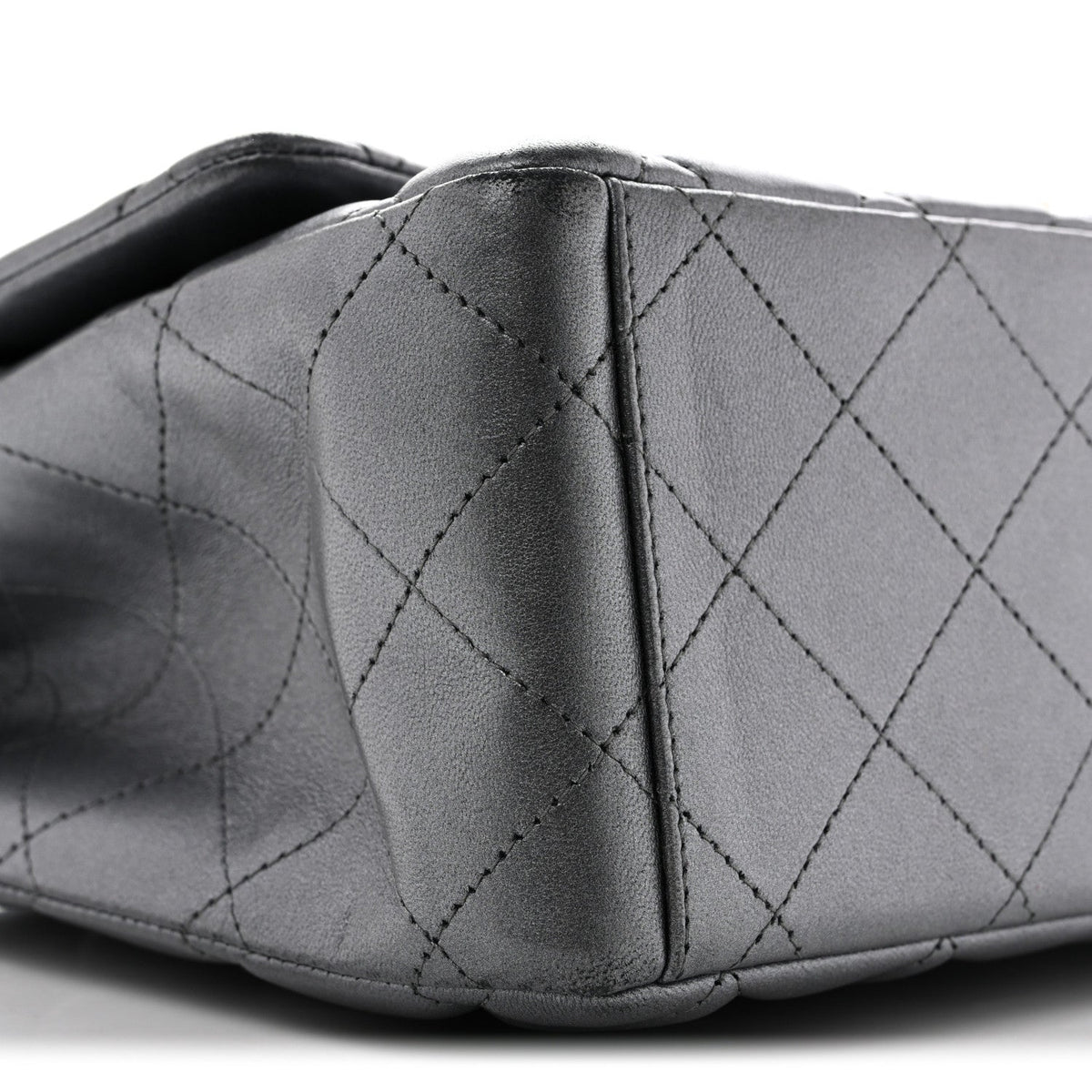 Metallic Lambskin Quilted Maxi Double Flap Pewter wholesalehk.shop