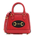 Straw Azalea Calfskin Woven Mini Horsebit 1955 Top Handle Bag Coral Wave Black wholesalehk.shop