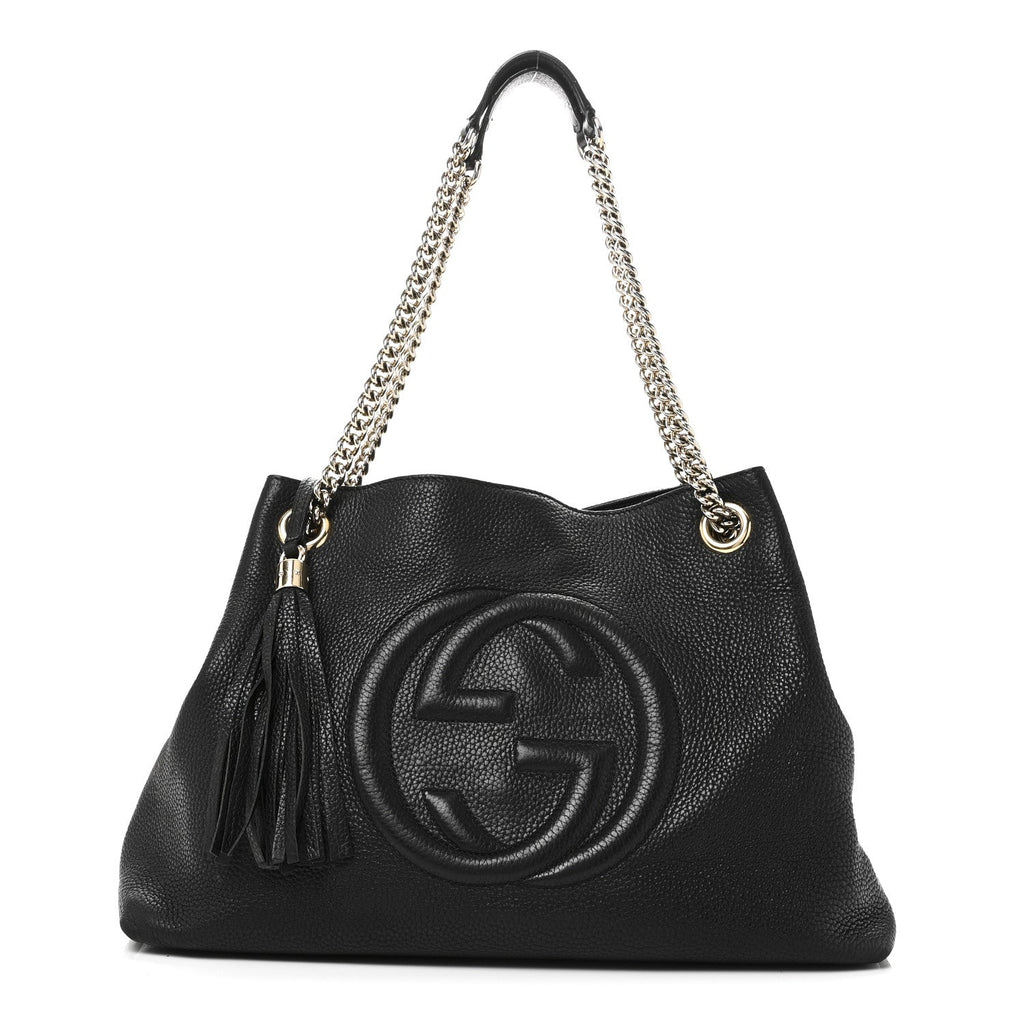 Pebbled Calfskin Medium Soho Chain Shoulder Bag Black wholesalehk.shop