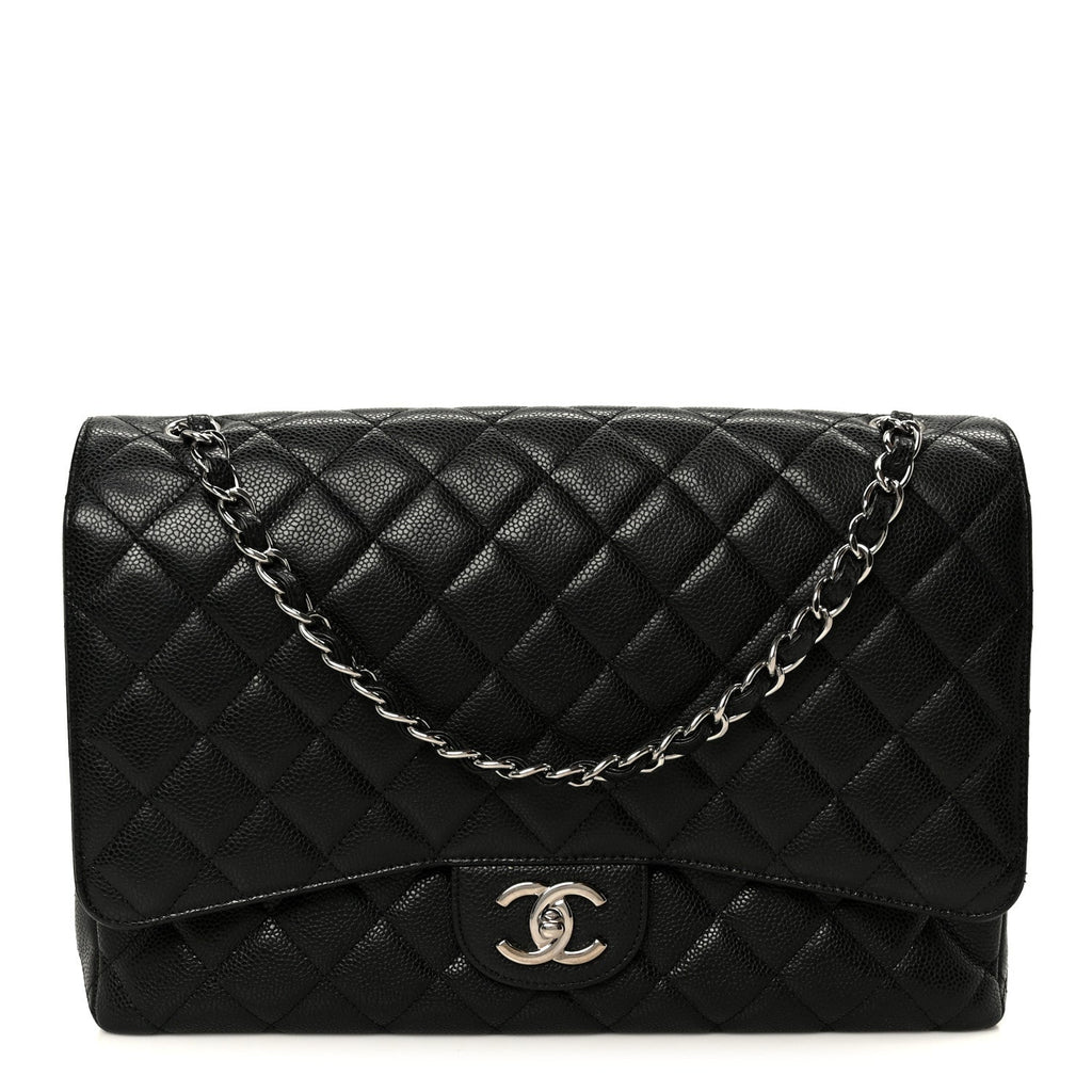 Caviar Quilted Maxi Double Flap Black wholesalehk.shop