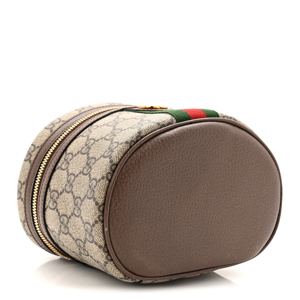 GG Supreme Monogram Textured Calfskin Web Ophidia Vanity Cosmetic Case Beige Ebony New Acero wholesalehk.shop