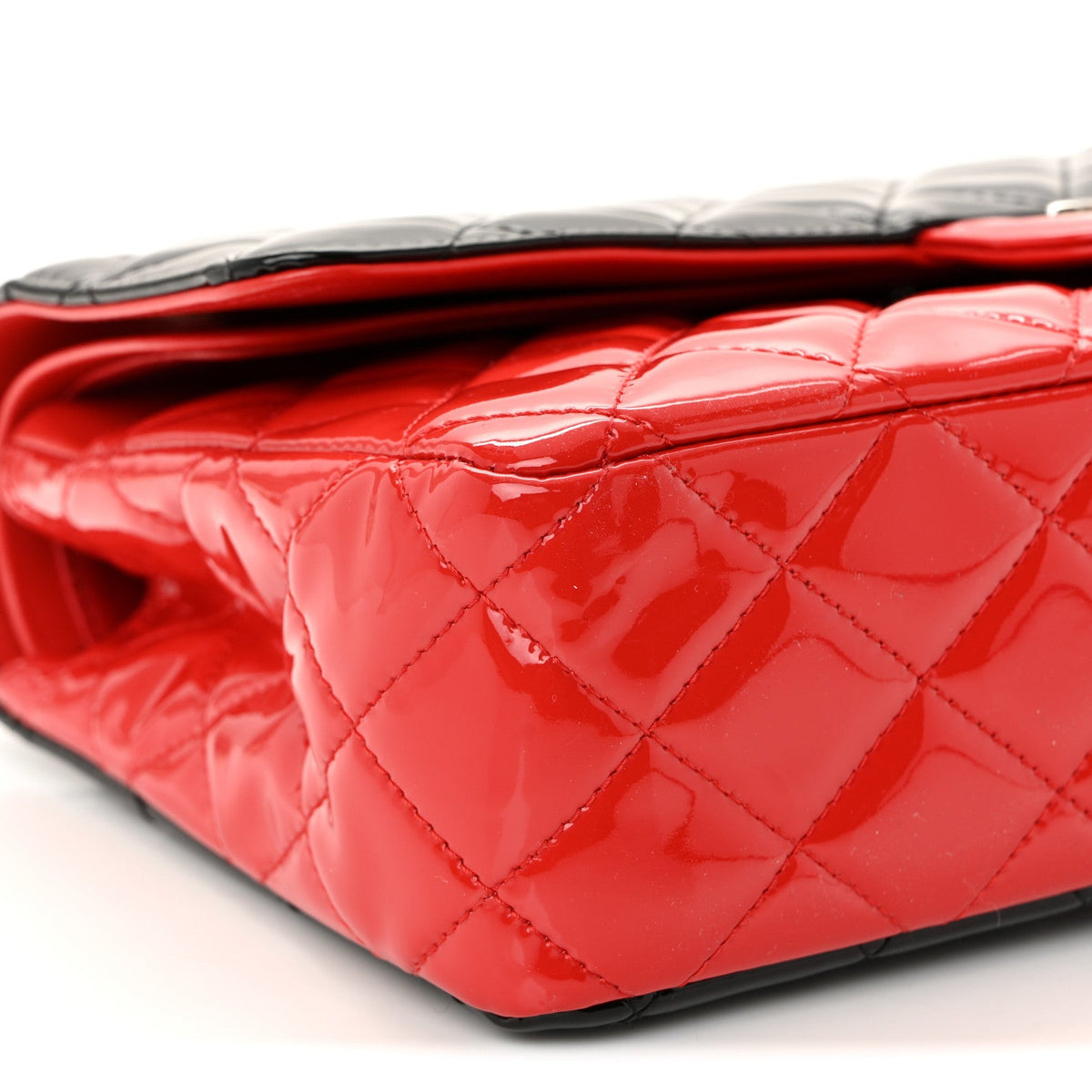 Patent Calfskin Quilted Bi-Color Medium Double Flap Black Red wholesalehk.shop