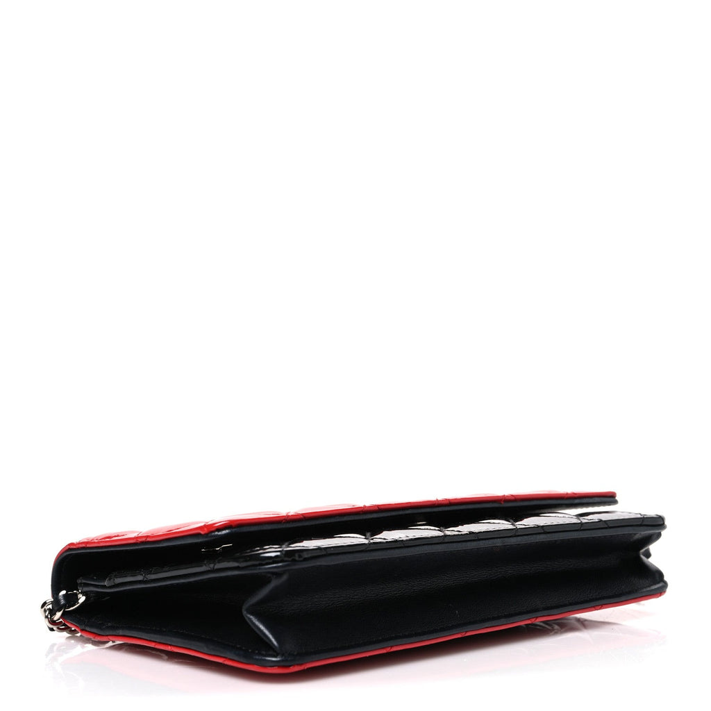 Patent Quilted Bi-Color Wallet On Chain WOC Red Black wholesalehk.shop