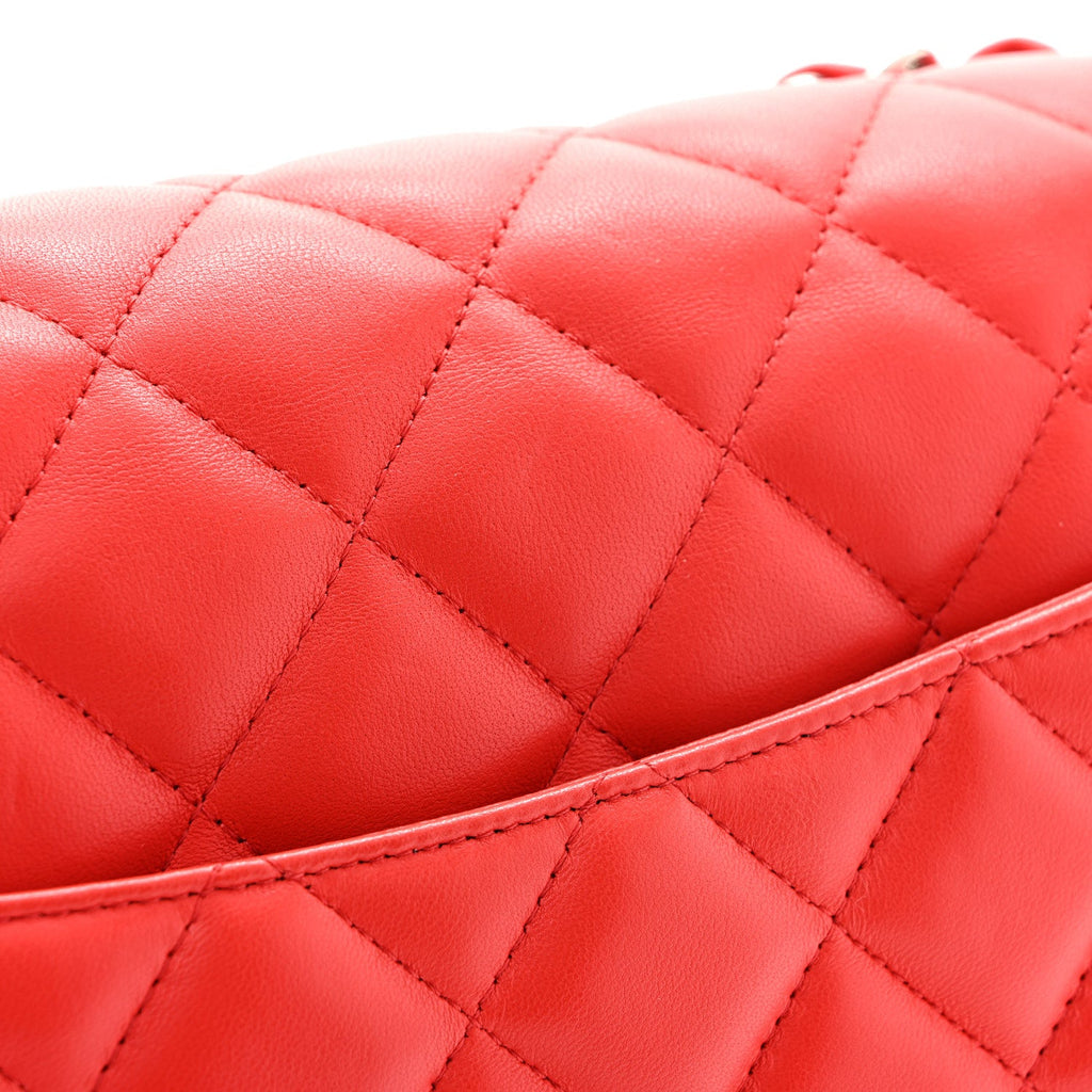 Lambskin Quilted Jumbo Double Flap Red wholesalehk.shop