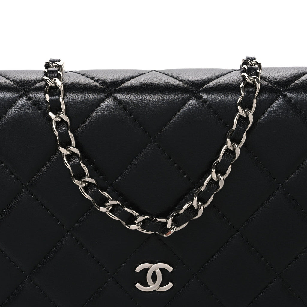 Lambskin Quilted Wallet On Chain WOC Black wholesalehk.shop