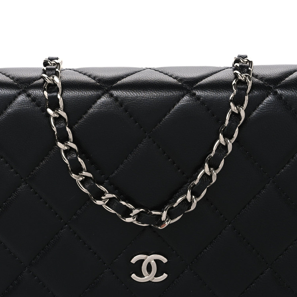 Lambskin Quilted Wallet On Chain WOC Black wholesalehk.shop