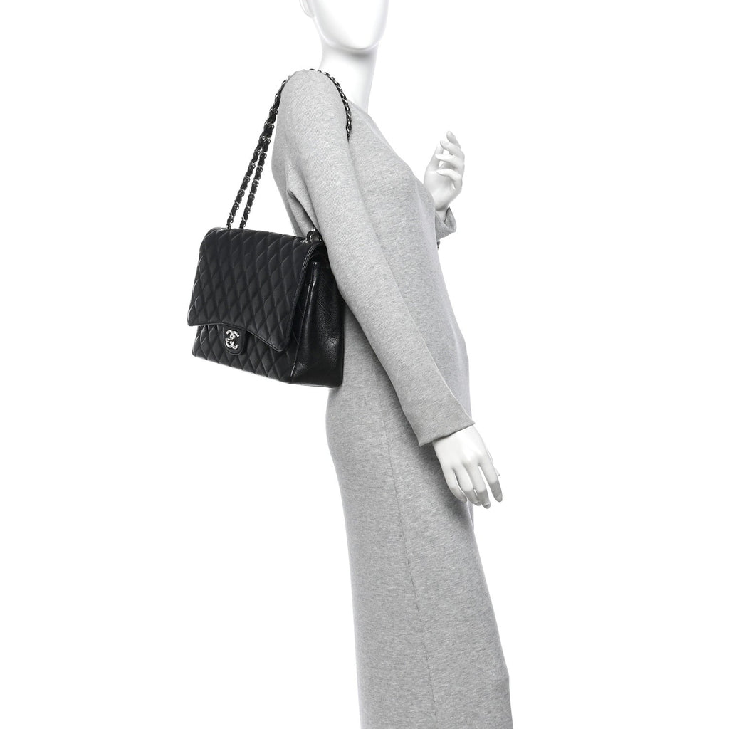 Caviar Quilted Maxi Double Flap Black wholesalehk.shop