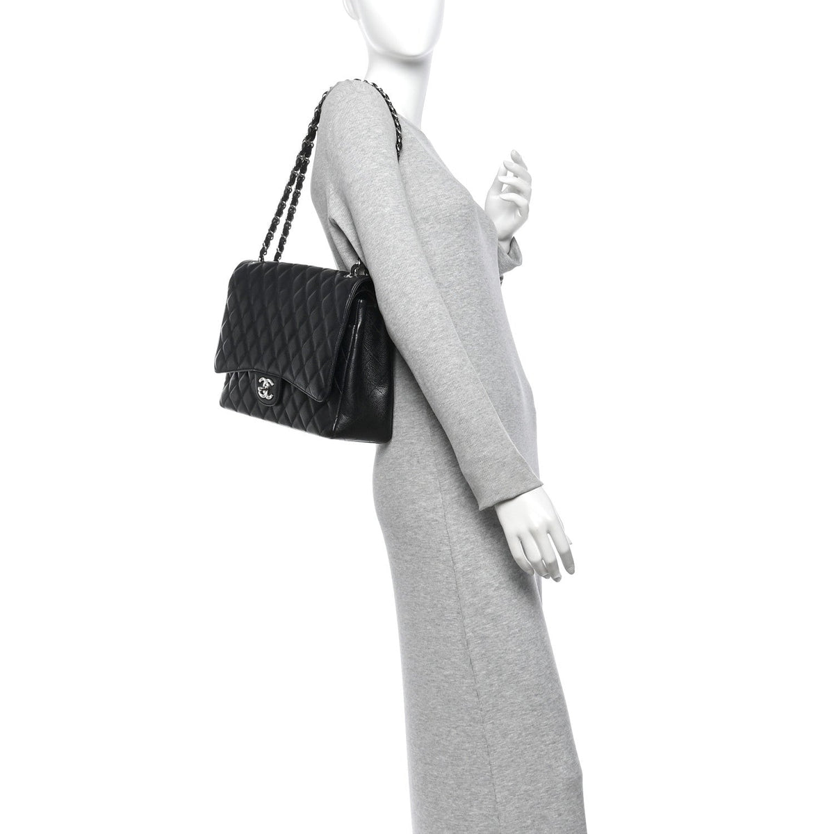 Caviar Quilted Maxi Double Flap Black wholesalehk.shop