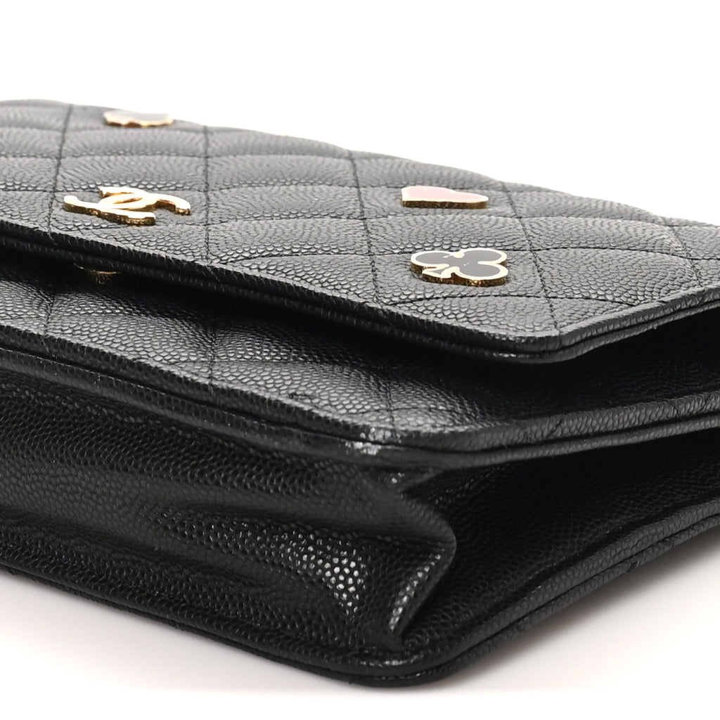 Caviar Quilted Enamel Coco Casino Wallet On Chain WOC Black wholesalehk.shop