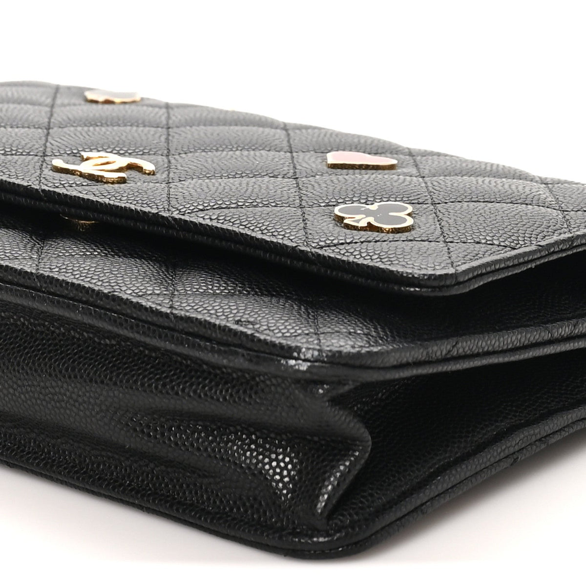 Caviar Quilted Enamel Coco Casino Wallet On Chain WOC Black wholesalehk.shop
