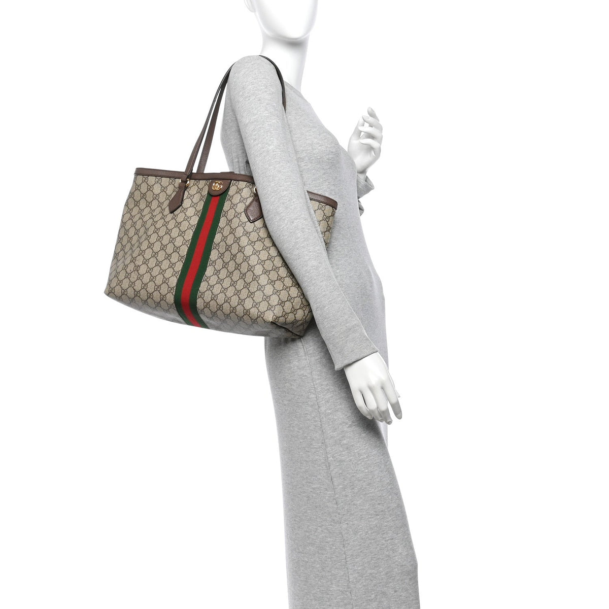 GG Supreme Monogram Medium Ophidia Shopping Tote Brown wholesalehk.shop