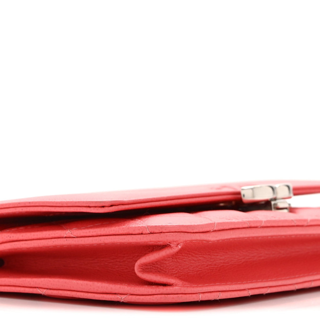 Grained Calfskin Quilted CC Box Wallet On Chain WOC Pink wholesalehk.shop