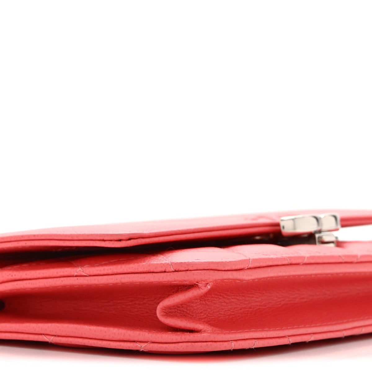 Grained Calfskin Quilted CC Box Wallet On Chain WOC Pink wholesalehk.shop