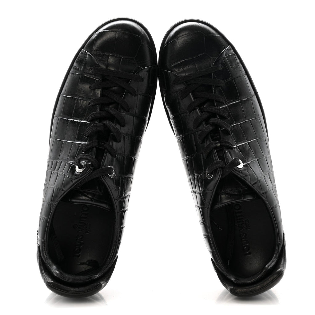 Calfskin Crocodile Embossed Frontrow Mens Sneakers 8 Black £¨ Direct shipment via from wholesalehk.shop