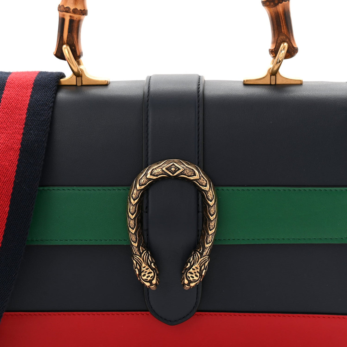 Moon Calfskin Web Medium Dionysus Bamboo Top Handle Bag Black Bright Evergreen Hibiscus Red wholesalehk.shop