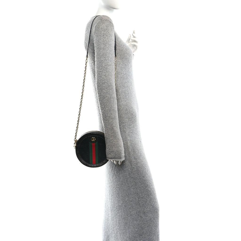 Suede Patent Web Mini Ophidia Round Shoulder Bag Black wholesalehk.shop