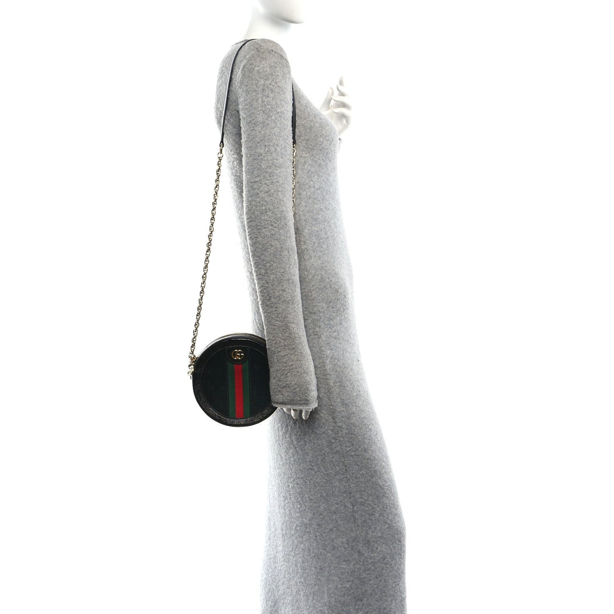 Suede Patent Web Mini Ophidia Round Shoulder Bag Black wholesalehk.shop