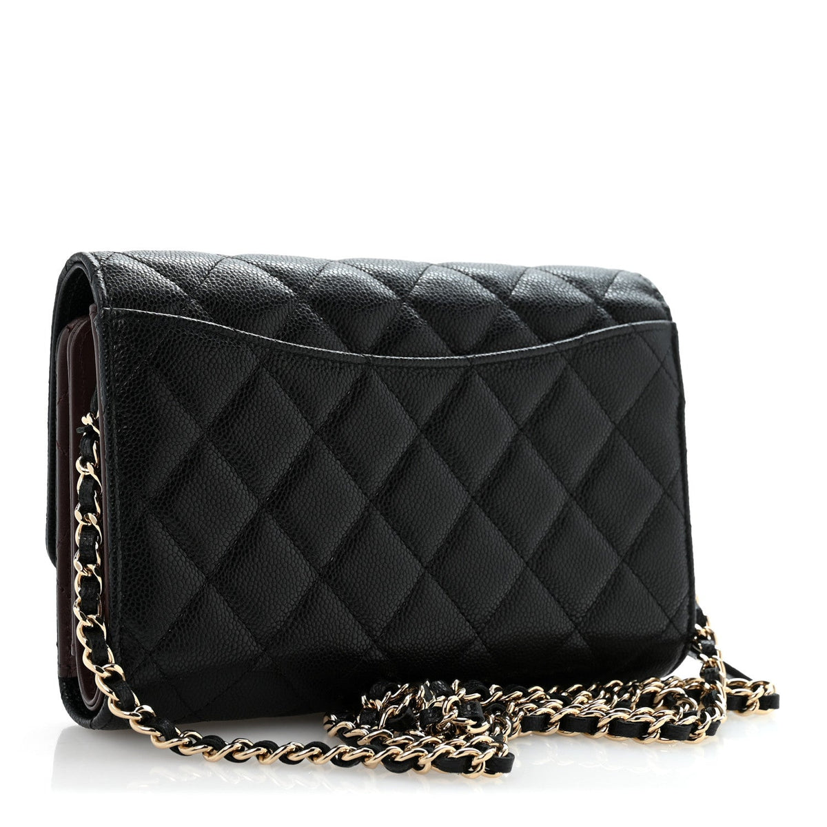 Caviar Quilted Compact Wallet On Chain WOC Black wholesalehk.shop